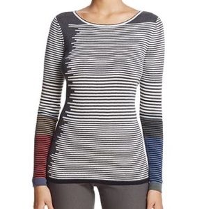 Nic & Zoe Metro Striped Color Block Gray Blue Red Cotton Lyocell Striped Sweater